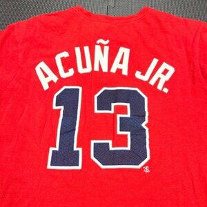 Atlanta Braves Ronald Acuña Jr. Red Majestic T-Shirt L 100% Cotton Fan Apparel